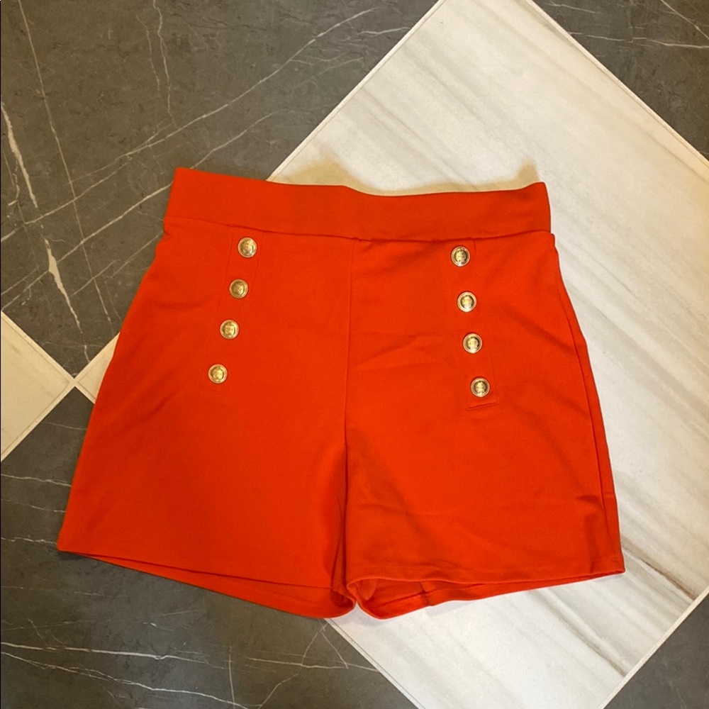 Women's Red Button-Detail Shorts